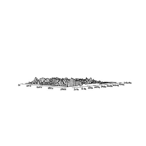 Ink drawing of the frequencies of the composition DOLOMITE DUB, Cover Art of the LP, 4Bit Productions, 2020