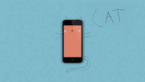 picture of iphone with cat and kid's drawing around the iphone