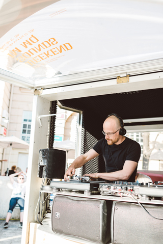 Portrait of Ulrich Troyer while Djing at Museumsquartier Vienna in May 2016.Photo made by Stefan Fuertbauer.