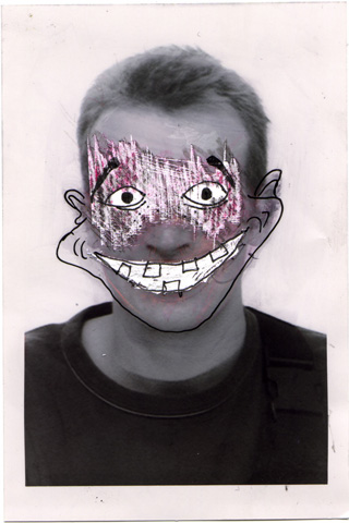 selfportrait: a photo booth portrait edited with a razor blade and a marker pen.